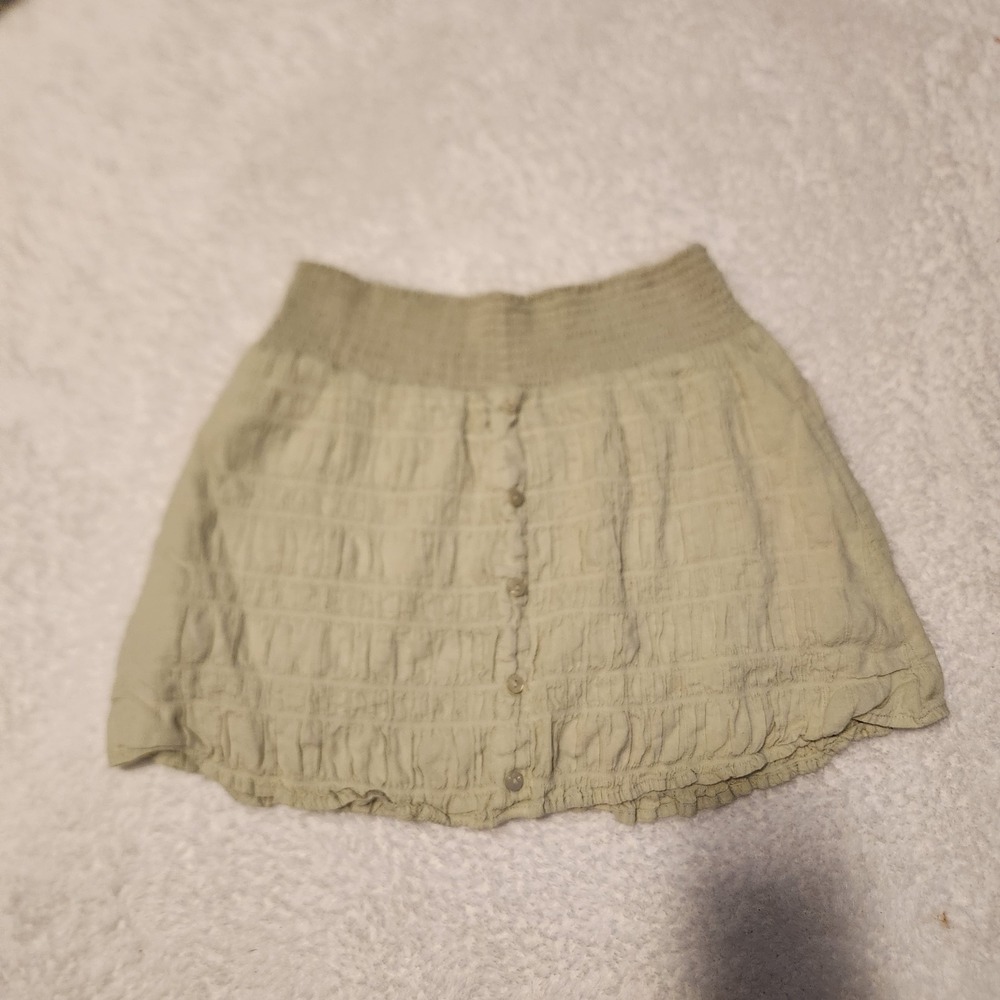 Forever 21 Smocked Waist‎ Button Front Mini Skirt Sage Green Size Medium
